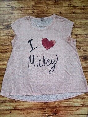 Lauren Conrad x Disney Pink 'I Love Mickey' Mouse Shirt Top Women's XL Light